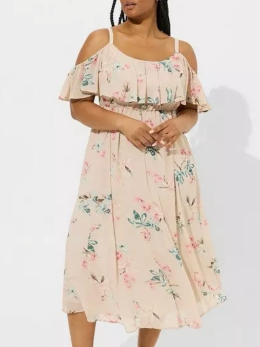 torrid Blush Floral Cold-Shoulder Midi Dress